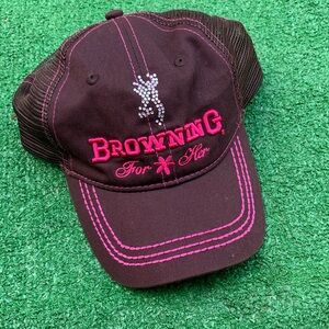Browning Brown Cap with Pink Embroidery and Rhinestone Logo